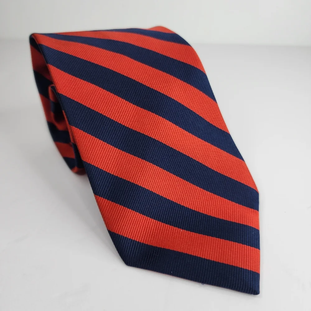 J.CREW Redish Orange & Blue Stripe Silk Tie.